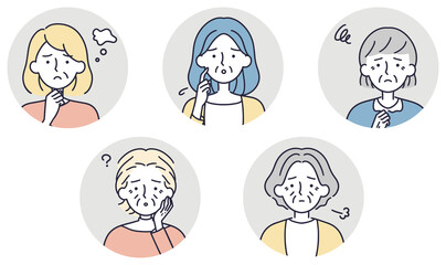 困り顔　シニア女性セット　シンプルイラスト