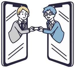 オンライン　名刺交換　男性イラスト
