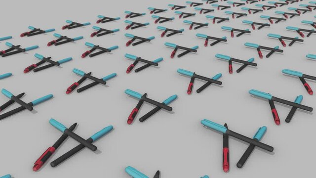 a lot of Bic Marker in a row. High quality 4k footage