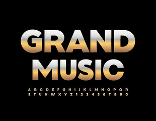 Vector Luxury Banner Grand Music. Chic Golden Font. Artistic Alphabet Letters and Numbers set