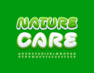 Vector green concept Nature Care with Handwritten Font. Creative Alphabet Letters and Numbers set