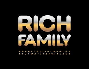 Vector chci template Rich Family. Elite style Font. Metallic Golden Alphabet Letters and Numbers set