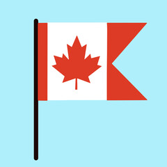 Flag of Canada. State banner on a pole. Country sign and symbol. Red maple leaf standard. Isolated icon on a light background.