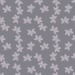 Abstract doodle seamless pattern with hand drawn scheffler flowers shapes. Grey palette nature backdrop.