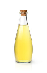 Bottle of vetgetable oil with cork cap isolated on whtie background. Clipping path.