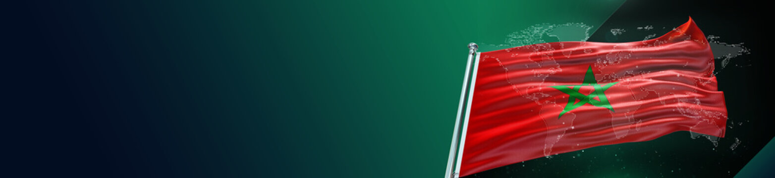 Morocco Flag with World Map and large Gradient Single Flag  