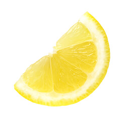 Ripe slice of yellow lemon fruit isolated on white background,cut out.