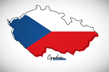 Obraz premium Happy independence day of Czechia. Creative national country map with Czechia flag vector illustration