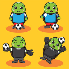 Vector illustration of cute Little Turtle Football ,Soccer cartoon set. Good for icon, logo, label, sticker, clipart.