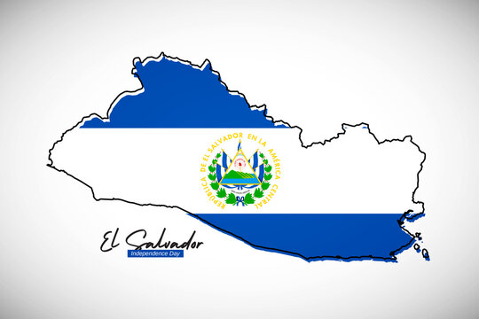 Happy independence day of El Salvador. Creative national country map with El Salvador flag vector illustration