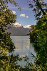 Menendez lake in the mountains, in Los Alerces National Park, in Chubut, Patagonia Argentina, during summer