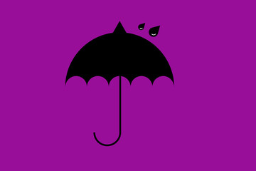 
Black umbrella with rain drops isolated on purple background.