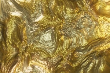 Digital fluid metallic gold background with flowing pattern 3d illustration