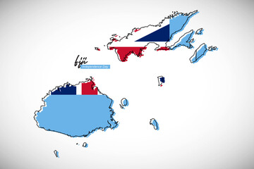 Happy independence day of Fiji. Creative national country map with Fiji flag vector illustration