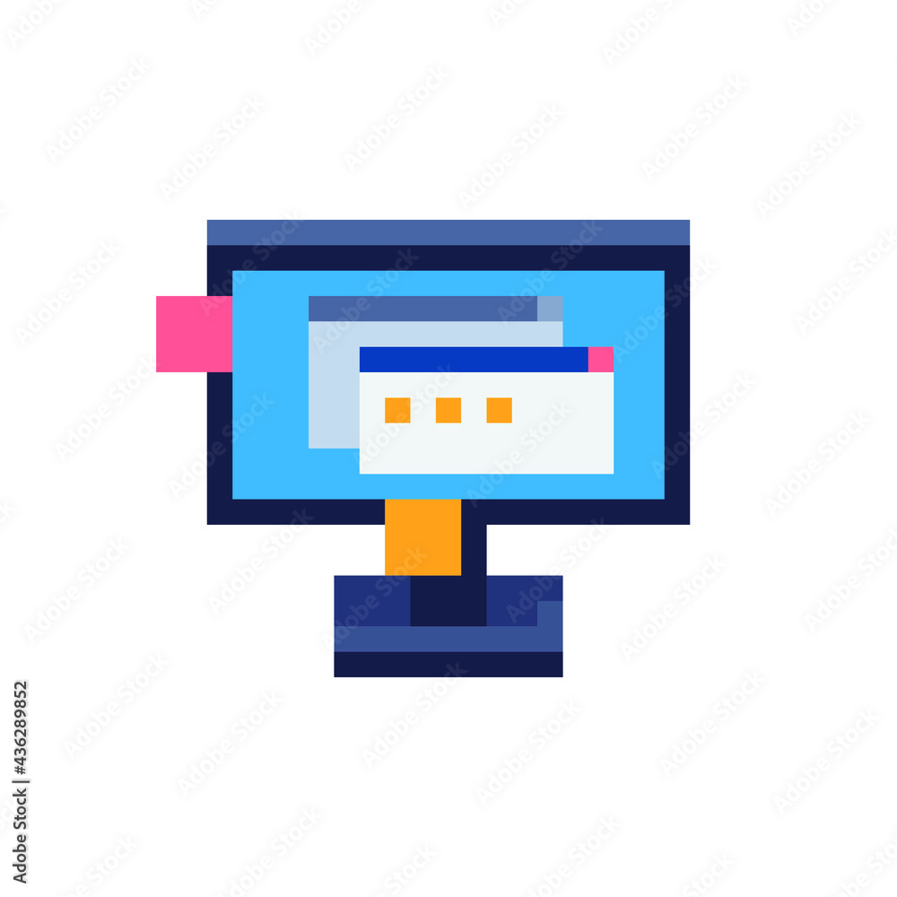 Poster monitor and browser window flat style icon. pixel art. computer, display, ps. 8-bit sprite. isolated