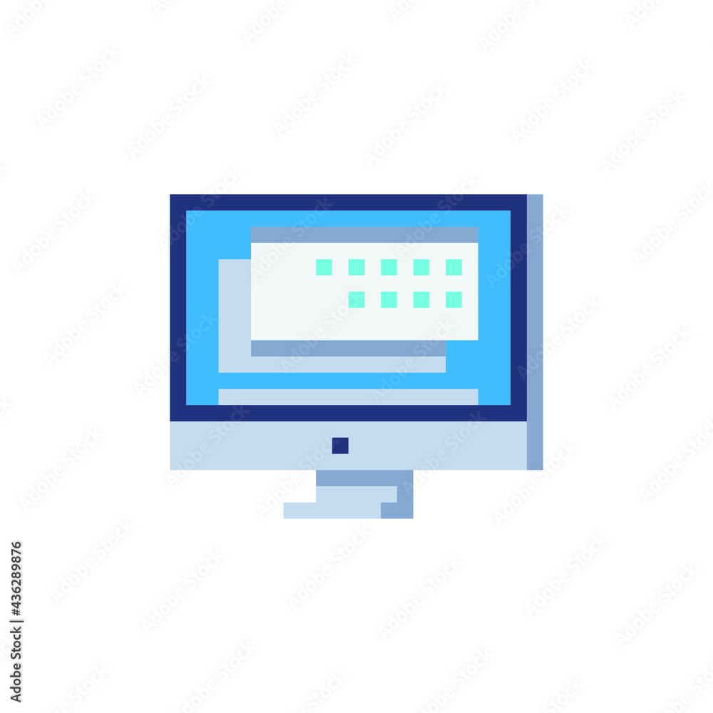 Poster monitor and browser window flat style icon. pixel art. computer, display, ps. 8-bit sprite. isolated