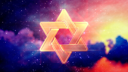 star of david on cumulus clouds background , conceptual abstract 3D rendering