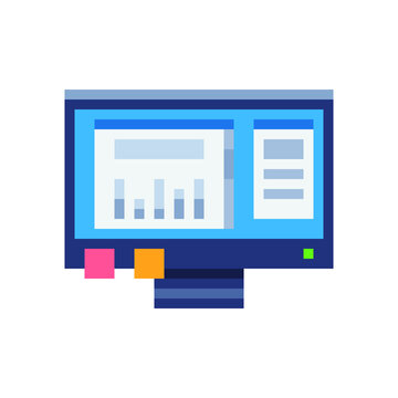 Monitor and browser window flat style icon. Pixel art. Computer, display, ps. 8-bit sprite. Isolated vector illustration.  Element design for mobile app, web, sticker, logo.