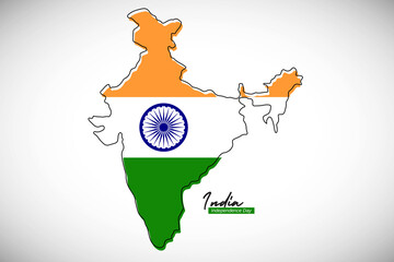 Happy independence day of India. Creative national country map with India flag vector illustration