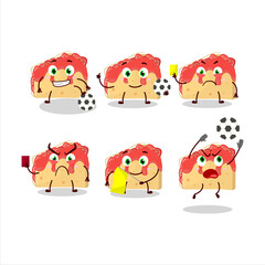 Strawberry sandwich cartoon character working as a Football referee