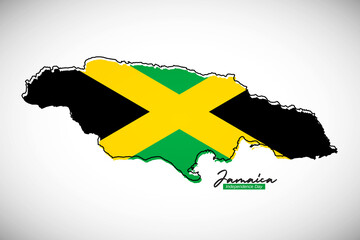 Happy independence day of Jamaica. Creative national country map with Jamaica flag vector illustration