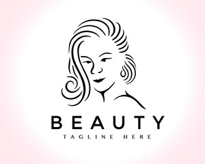 women head beauty face hair logo design template illustration