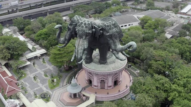 Aerial view of Erawan 3 headed elephant statue in Bangkok, Thailand