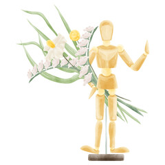 デッサン用モデル人形3種の手描き水彩風イラスト