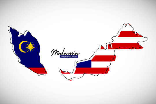 Happy independence day of Malaysia. Creative national country map with Malaysia flag vector illustration
