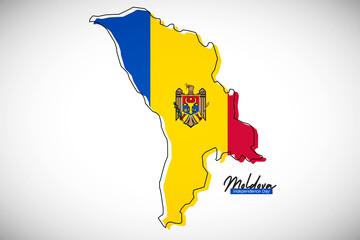 Happy independence day of Moldova. Creative national country map with Moldova flag vector illustration