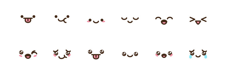 Naklejka premium Vector kawaii anime emoji isolated icons set.