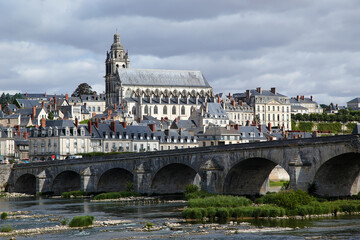 Fototapeta premium Blois, France. Cathedral Saint-Louis, bridge Jaques Gabriel, 1724 