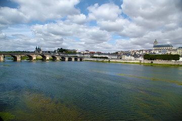 Obraz premium Blois, France. Jaques Gabriel stone bridge and the historic city 