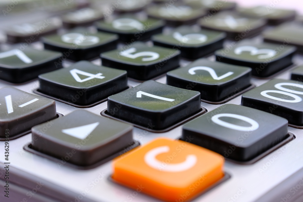 Poster close up calculator and macro calculator with number, business and finance concept
