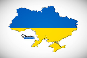 Happy independence day of Ukraine. Creative national country map with Ukraine flag vector illustration