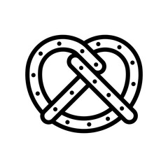 Pretzel Vector Icon in Outline Style. Pretzel, a brittle, glazed-and-salted cracker of German or Alsatian origin. Vector illustration icon can be used for an app, website, or part of a logo.