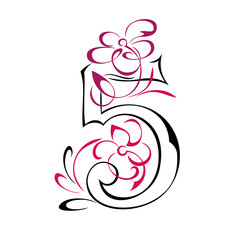 number 43. stylized number five with flowers and vignettes. graphic design