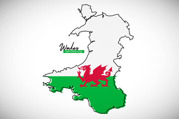 Happy saint davids day of Wales. Creative national country map with Wales flag vector illustration