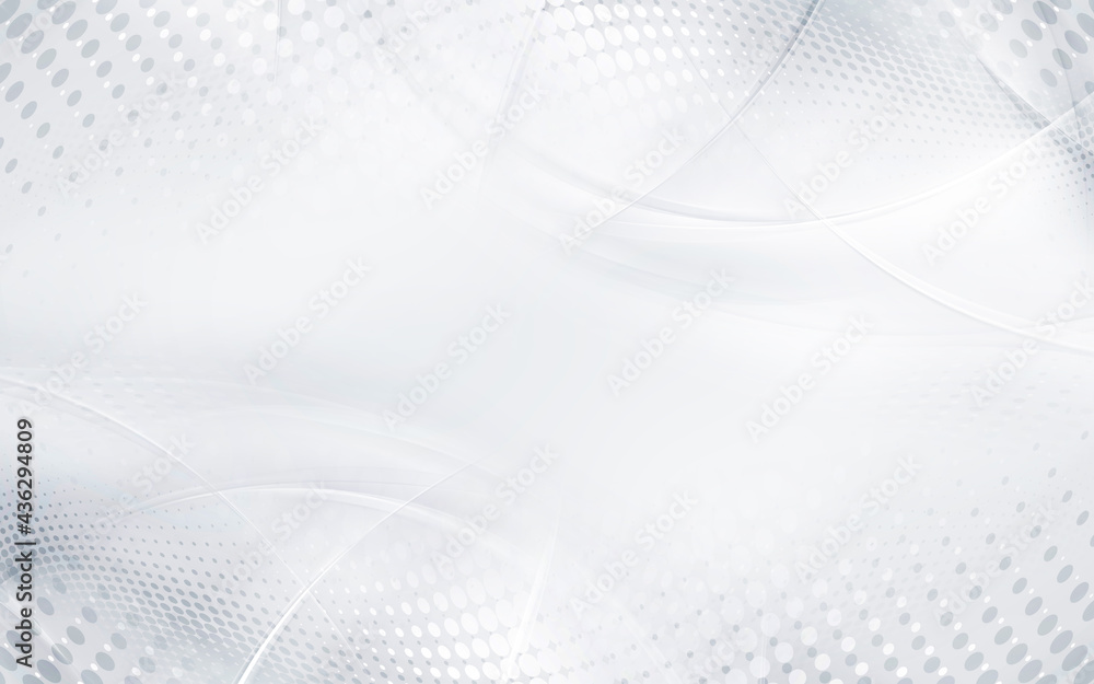 Poster halftone white dots on gray background with wavy lines. pattern web layout texture.