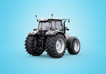 3d rendering gray tractor isolated on blue background with shadow