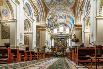 Zhovkva, Ukraine - 20.05.2021: interior of the St. Josaphat Church, the centrepiece of the Dominican Monastery. 