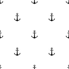 Nautical seamless pattern with black anchors on white. Ship and boat style ornament.