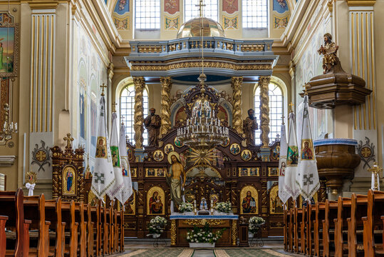 Zhovkva, Ukraine - 20.05.2021: interior of the St. Josaphat Church, the centrepiece of the Dominican Monastery. 