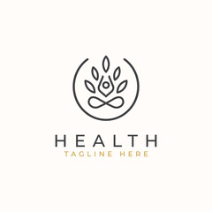Yoga Logo with Leaf Logo Template. Vector Illustration