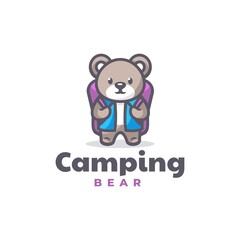 Fototapeta premium Vector Logo Illustration Camping Bear Mascot Cartoon Style.
