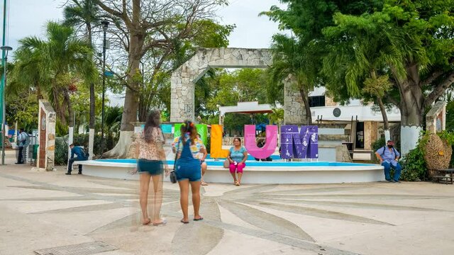 Timelapse view of the Tulum colourful sign in Tulum
