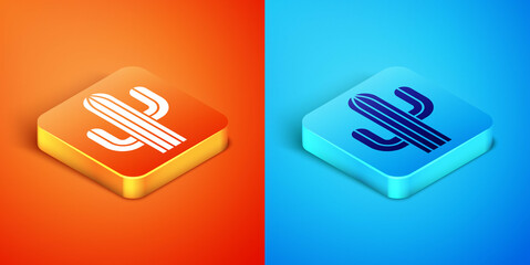 Isometric Cactus icon isolated on orange and blue background. Vector