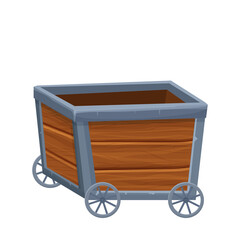 Mine trolley, cart vector illustration isolated on white background in cartoon style. Retro, underground transportation. Ui game asset.