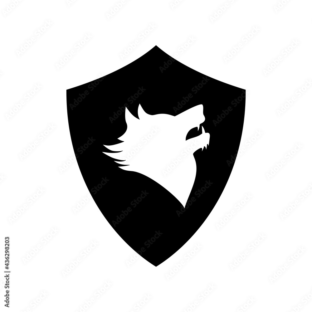 Sticker Shield and wolf icon logo design isolated on white background