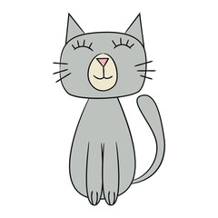 Cat doodle cute. Funny cartoon character. Vector illustration.
